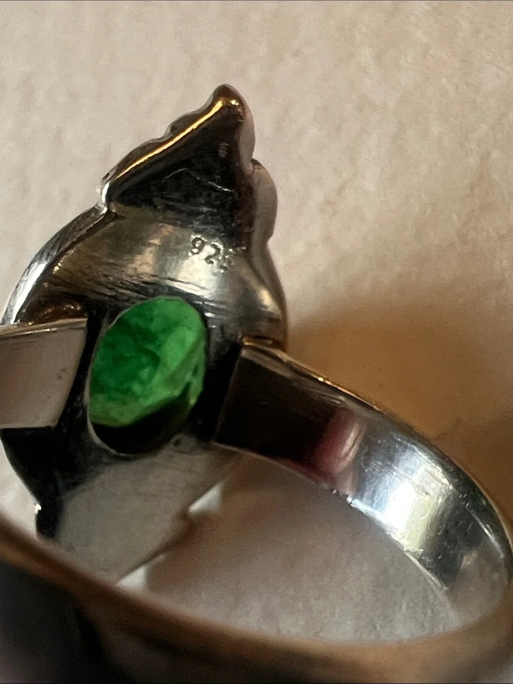 Sterling Silver Green Oval Gemstone Floral Ring